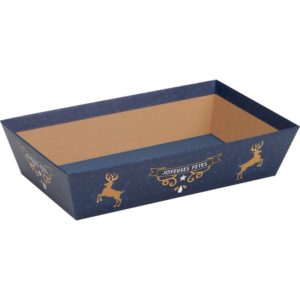 Blanchet Viniti corbeille carton décor "Joyeuses Fêtes" bleu et or