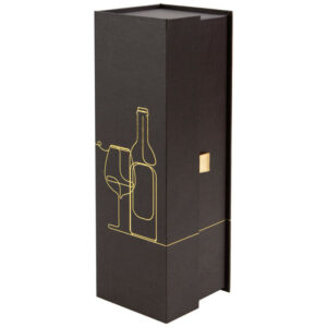 Coffret carton rectangulaire 1 bouteille Chocolat décor doré "Au Fil Du Vin" aimanté fermé