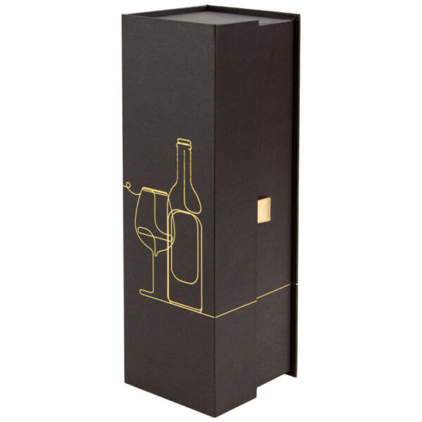 Coffret carton rectangulaire 1 bouteille Chocolat décor doré "Au Fil Du Vin" aimanté fermé