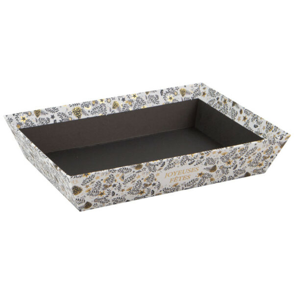 Corbeille Carton Joyeuses Fêtes Noir, Blanc et Doré petit modèle