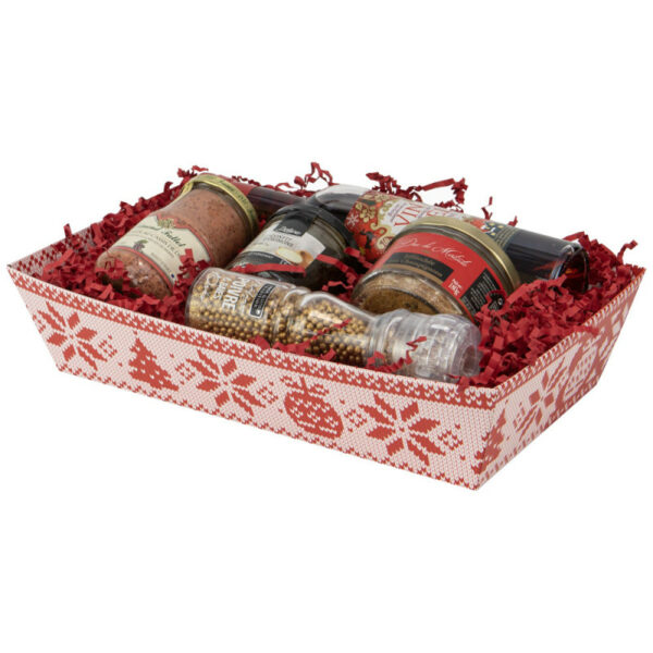Corbeille carton "Tricot de Noël" moyen modèle remplie