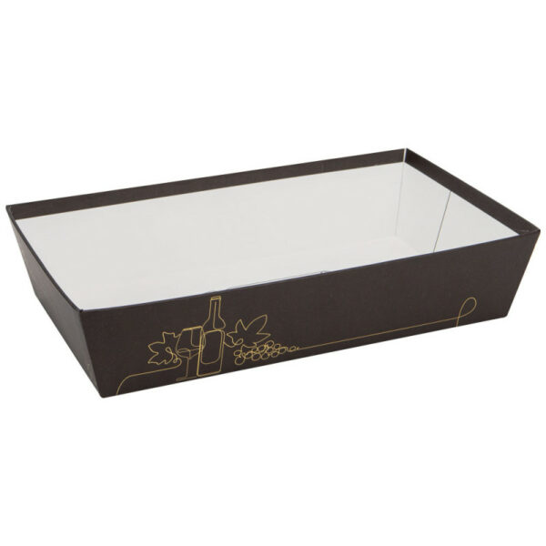corbeille carton rectangulaire chocolat et doré Au fil du Vin à remplir