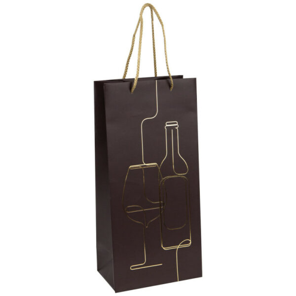sac carton 2 bouteilles chocolat décor doré Au Fil du Vin